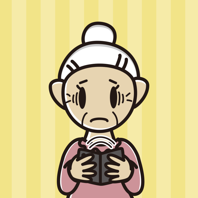 【フリー素材】折りたたみスマホで困るおばあさんのイラスト