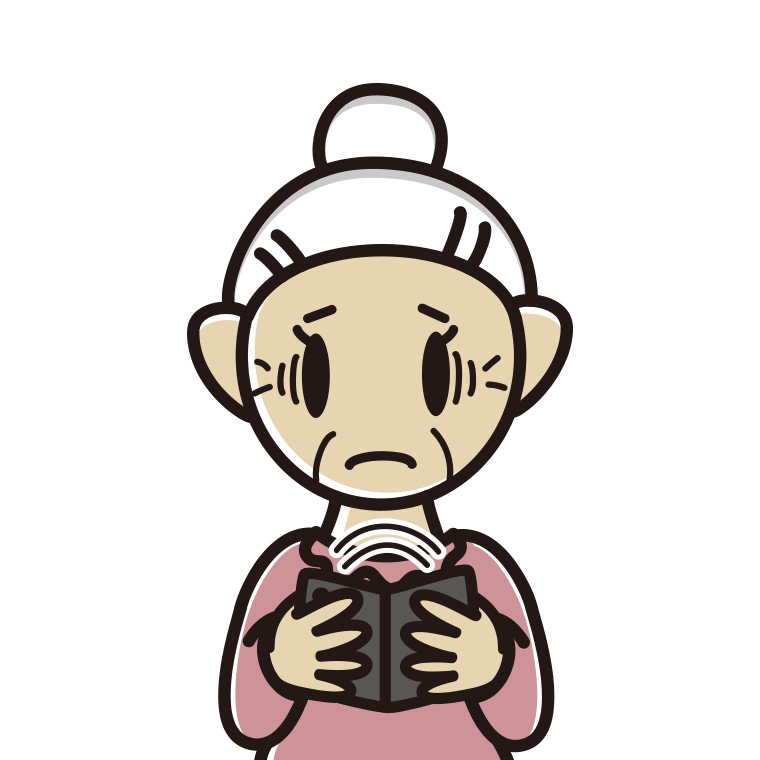 折りたたみスマホで困るおばあさんのイラスト【色あり、背景なし】透過PNG