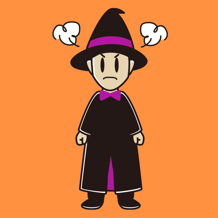 怒るハロウィンのコスプレ姿の男性のイラスト【色、背景あり】PNG