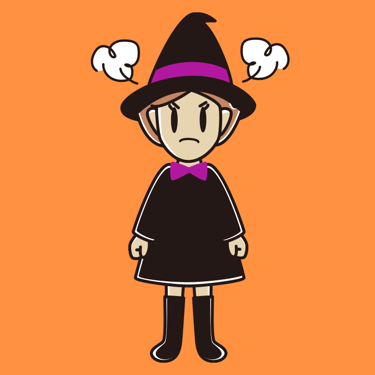 怒るハロウィンのコスプレ姿の女性のイラスト【色、背景あり】PNG