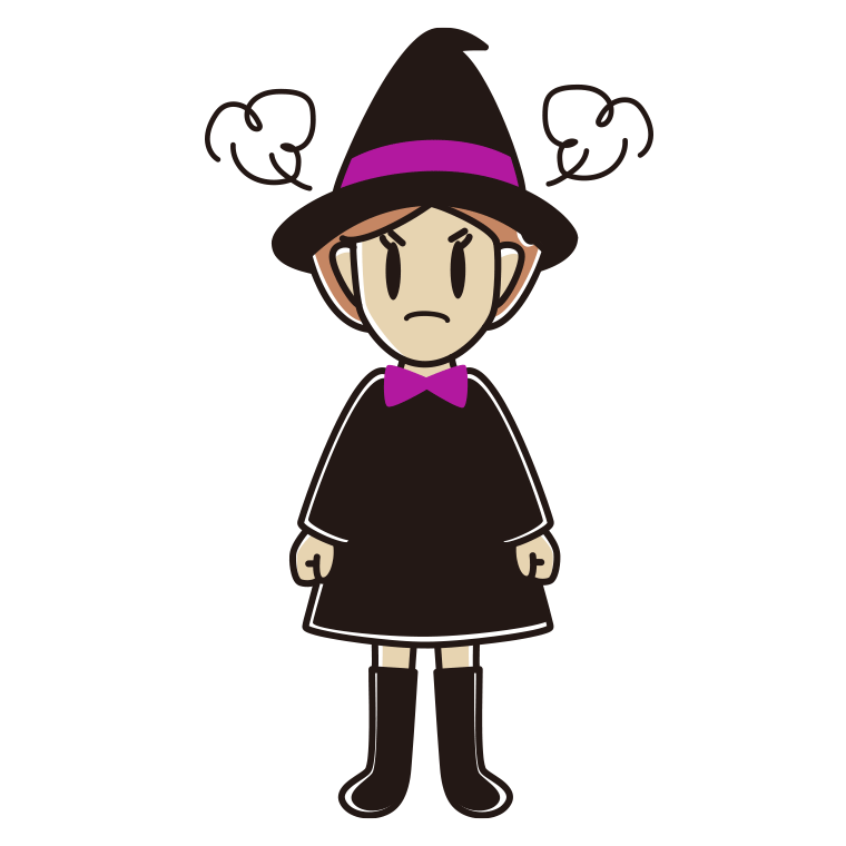 怒るハロウィンのコスプレ姿の女性のイラスト【色あり、背景なし】透過PNG