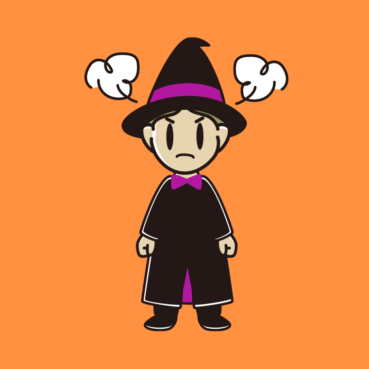 怒るハロウィンのコスプレ姿の小学生男子のイラスト【色、背景あり】PNG
