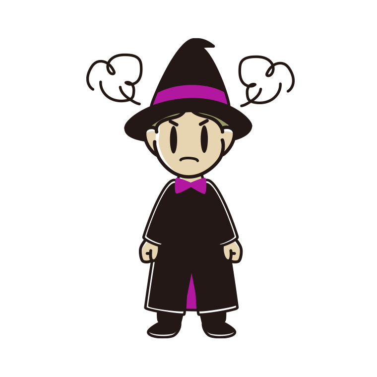 怒るハロウィンのコスプレ姿の小学生男子のイラスト【色あり、背景なし】透過PNG