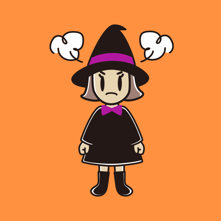 怒るハロウィンのコスプレ姿の小学生女子のイラスト【色、背景あり】PNG