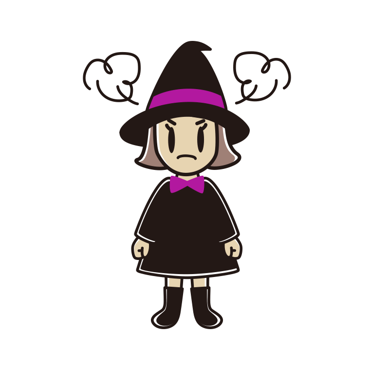 怒るハロウィンのコスプレ姿の小学生女子のイラスト【色あり、背景なし】透過PNG