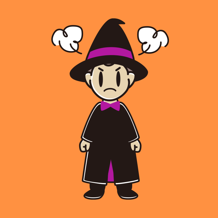怒るハロウィンのコスプレ姿の男子中学生のイラスト【色、背景あり】PNG