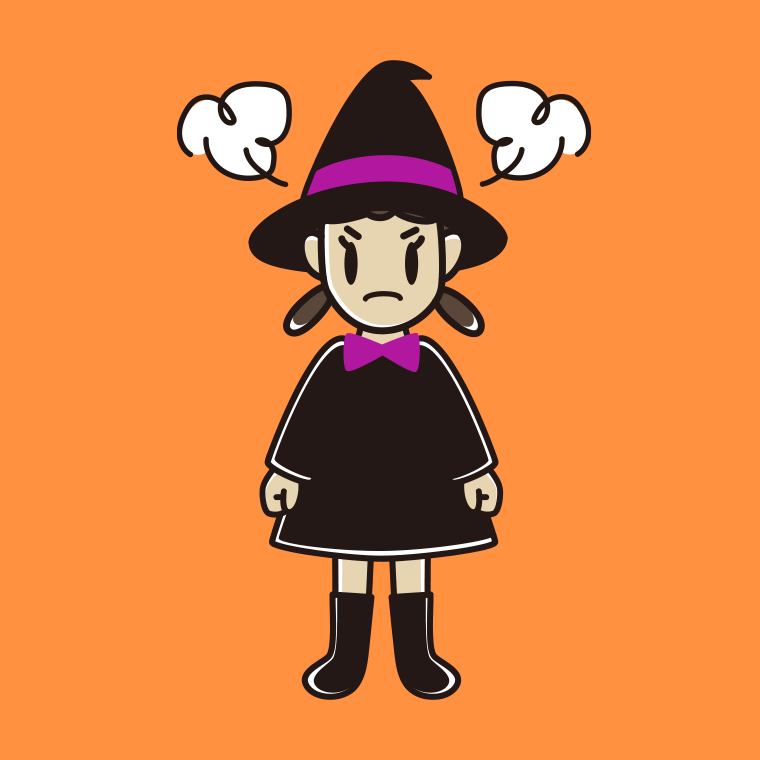 怒るハロウィンのコスプレ姿の女子中学生のイラスト【色、背景あり】PNG