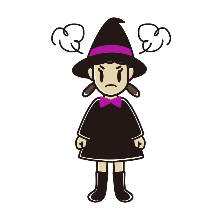 怒るハロウィンのコスプレ姿の女子中学生のイラスト【色あり、背景なし】透過PNG