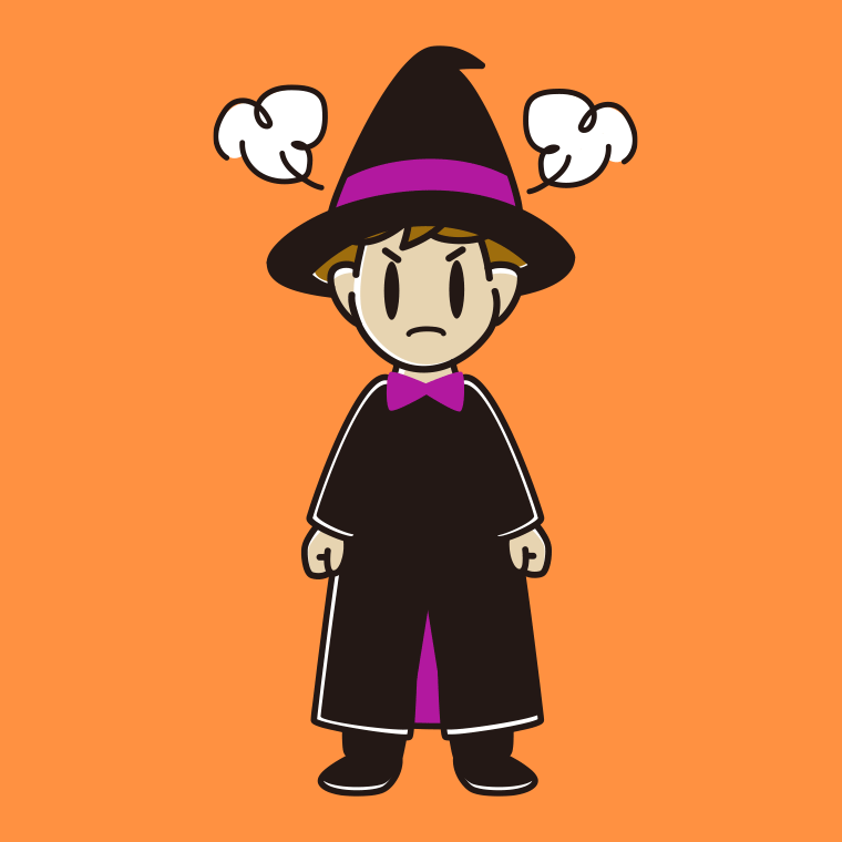 怒るハロウィンのコスプレ姿の男子高校生のイラスト【色、背景あり】PNG