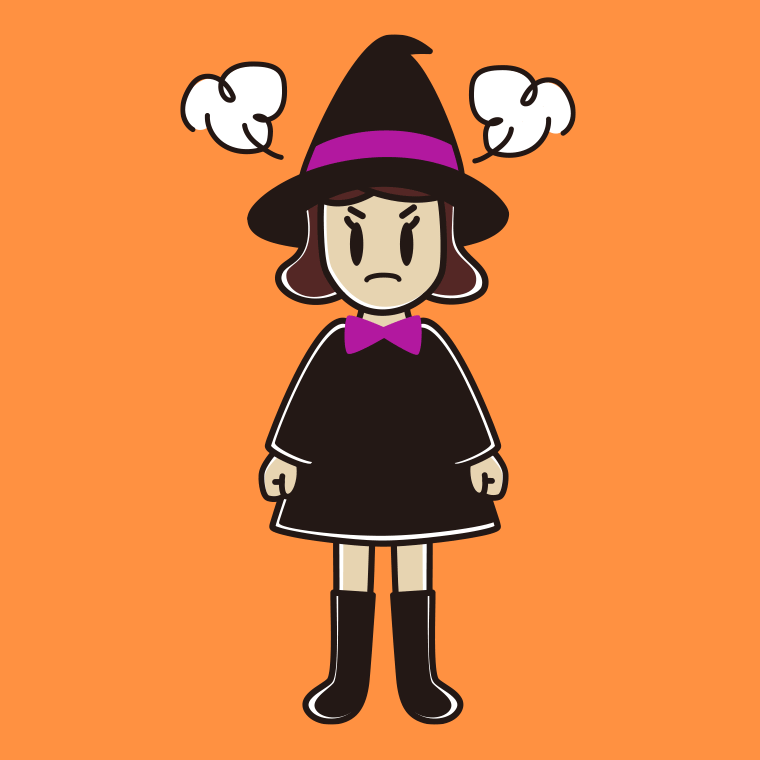 怒るハロウィンのコスプレ姿の女子高校生のイラスト【色、背景あり】PNG