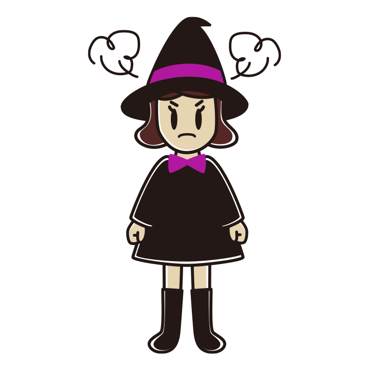 怒るハロウィンのコスプレ姿の女子高校生のイラスト【色あり、背景なし】透過PNG