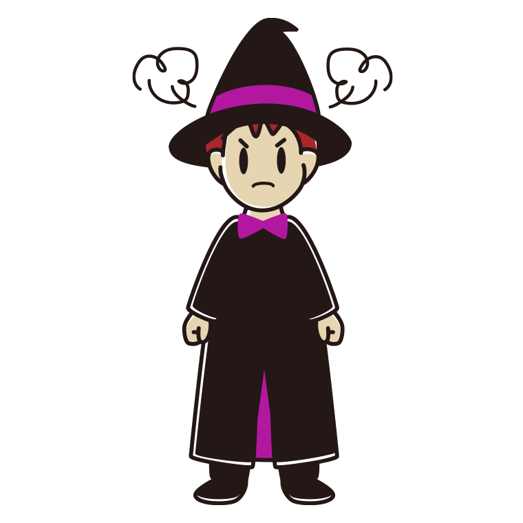 怒るハロウィンのコスプレ姿の男子大学生のイラスト【色あり、背景なし】透過PNG
