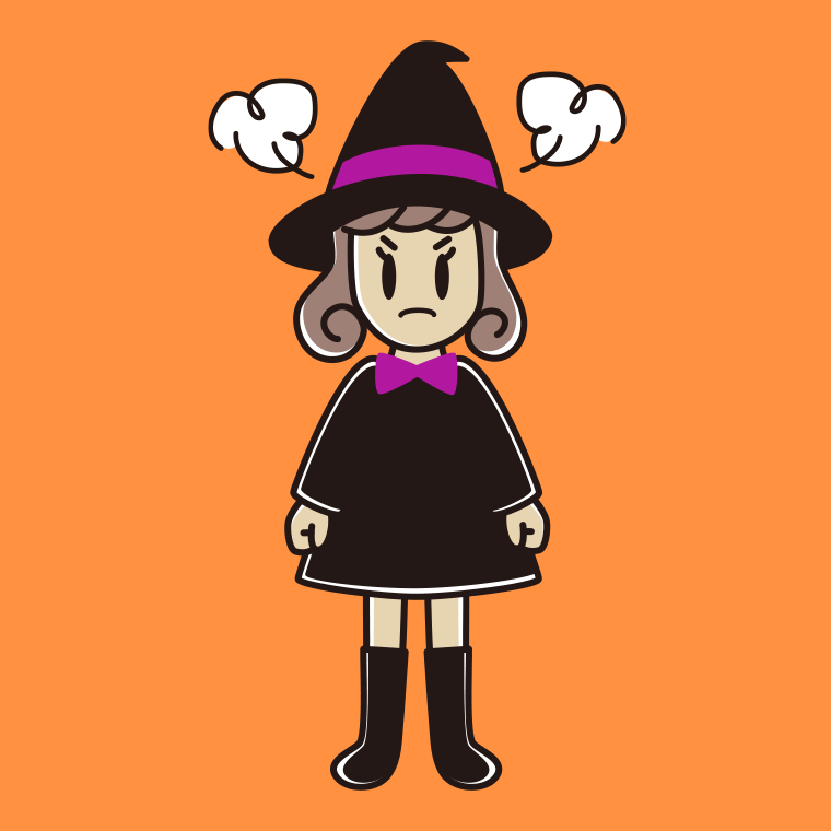 怒るハロウィンのコスプレ姿の女子大学生のイラスト【色、背景あり】PNG