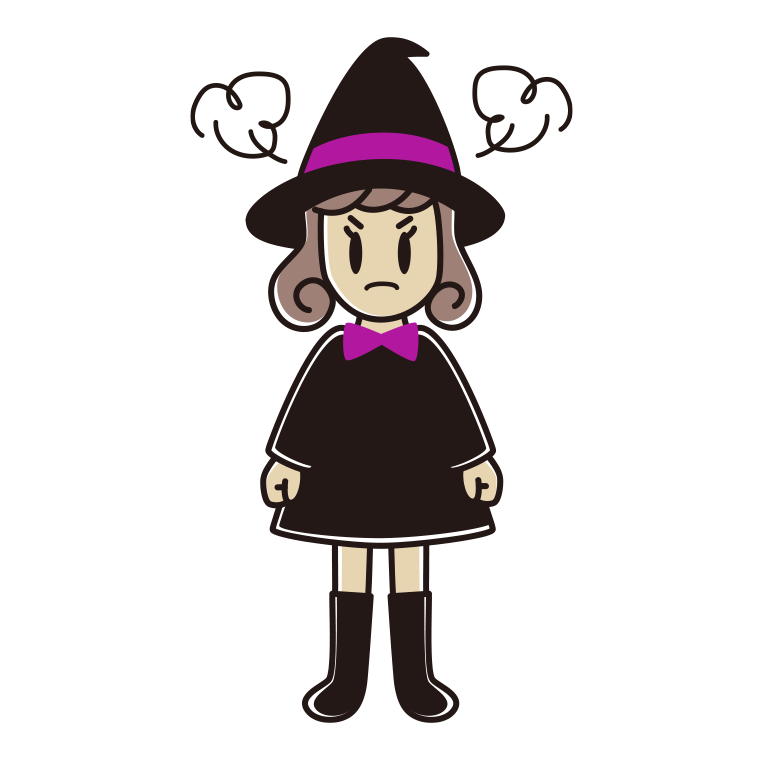 怒るハロウィンのコスプレ姿の女子大学生のイラスト【色あり、背景なし】透過PNG