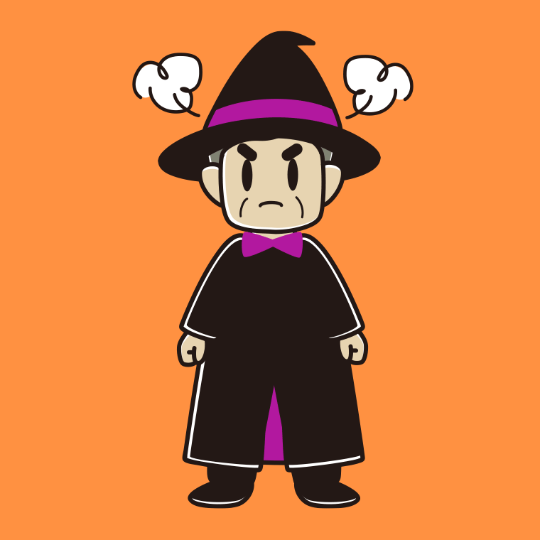 怒るハロウィンのコスプレ姿のおじさんのイラスト【色、背景あり】PNG