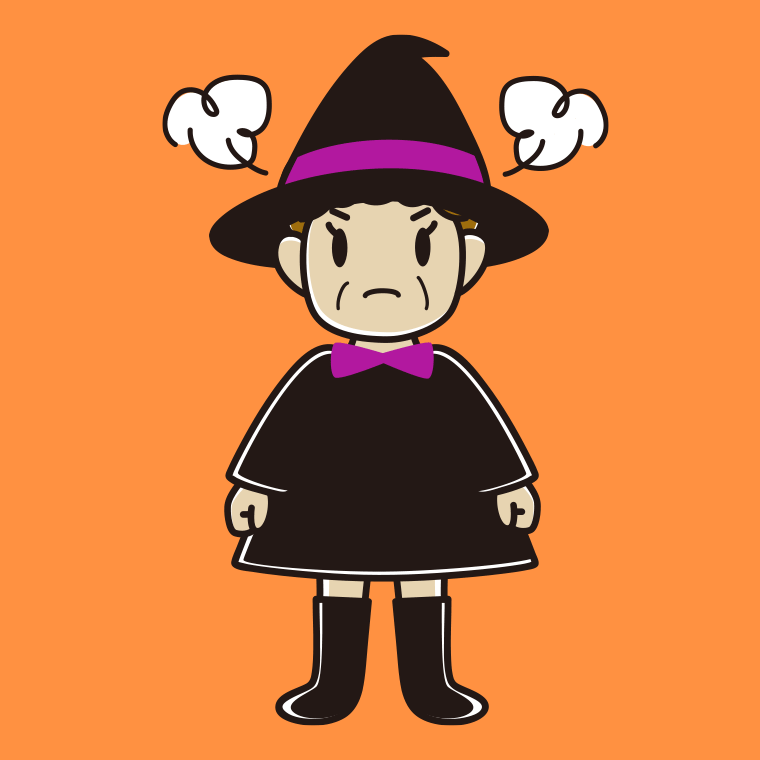 怒るハロウィンのコスプレ姿のおばさんのイラスト【色、背景あり】PNG
