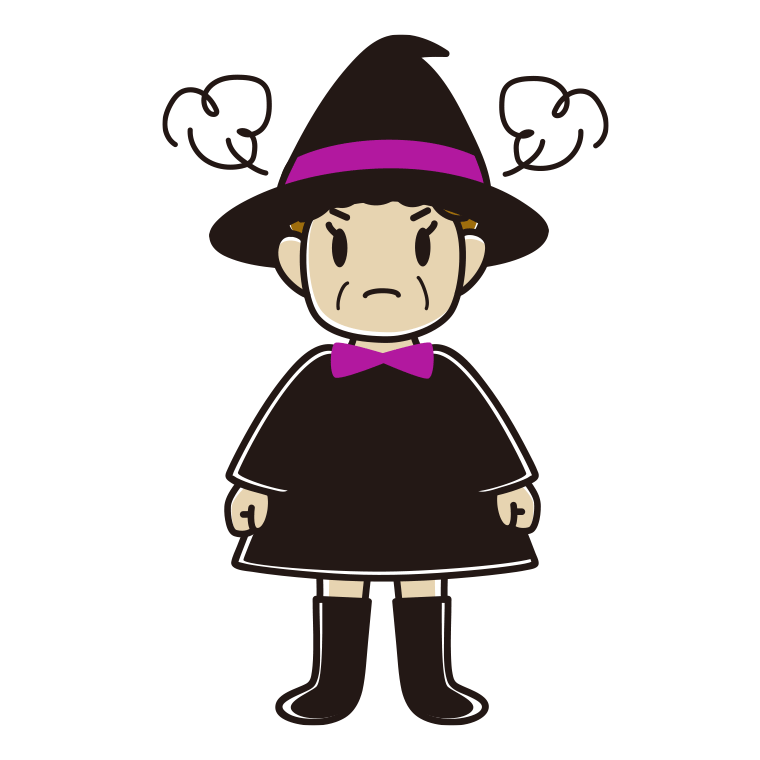 怒るハロウィンのコスプレ姿のおばさんのイラスト【色あり、背景なし】透過PNG