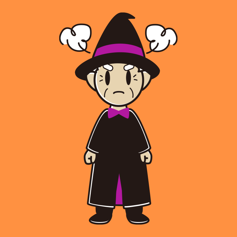 怒るハロウィンのコスプレ姿のおじいさんのイラスト【色、背景あり】PNG