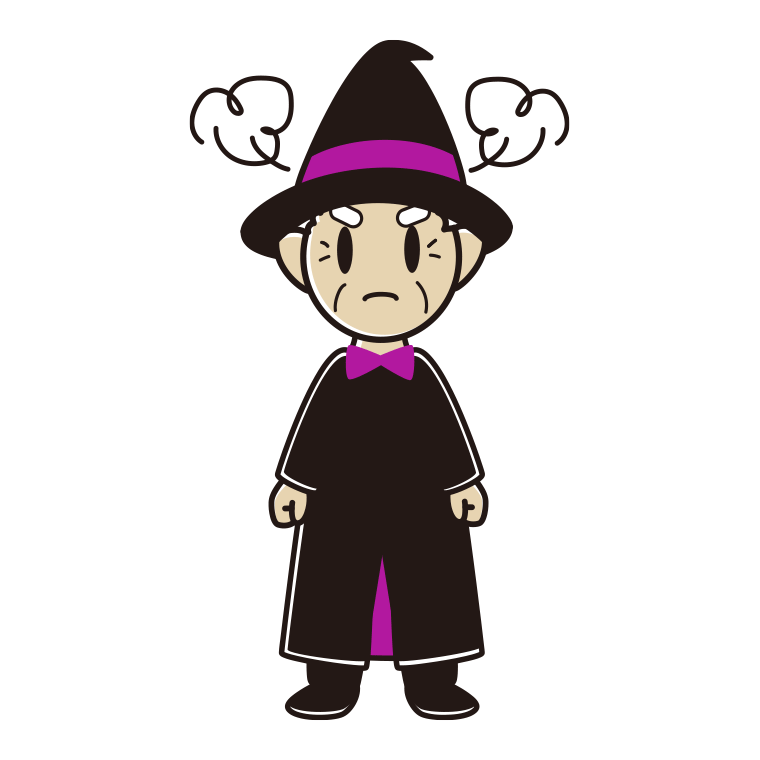 怒るハロウィンのコスプレ姿のおじいさんのイラスト【色あり、背景なし】透過PNG
