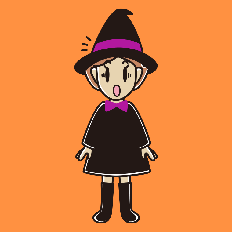 驚くハロウィンのコスプレ姿の女性のイラスト【色、背景あり】PNG