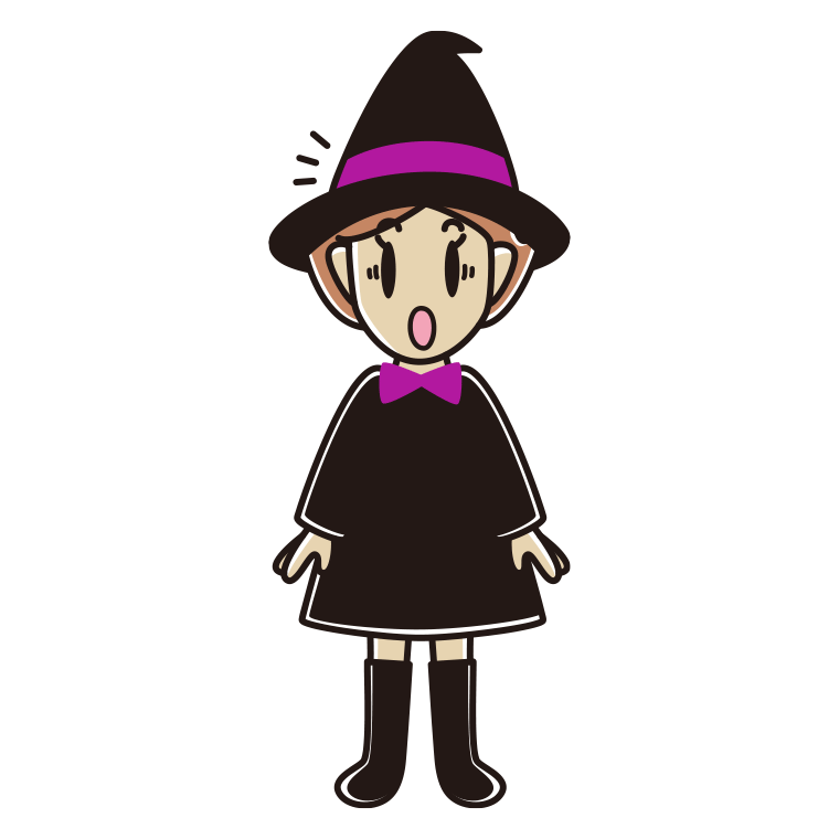 驚くハロウィンのコスプレ姿の女性のイラスト【色あり、背景なし】透過PNG
