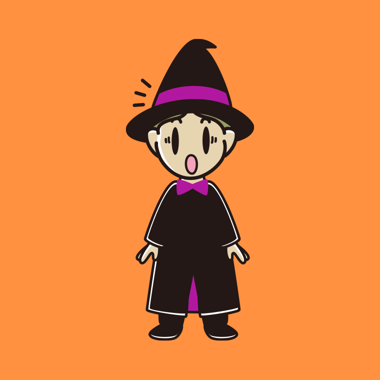 驚くハロウィンのコスプレ姿の小学生男子のイラスト【色、背景あり】PNG