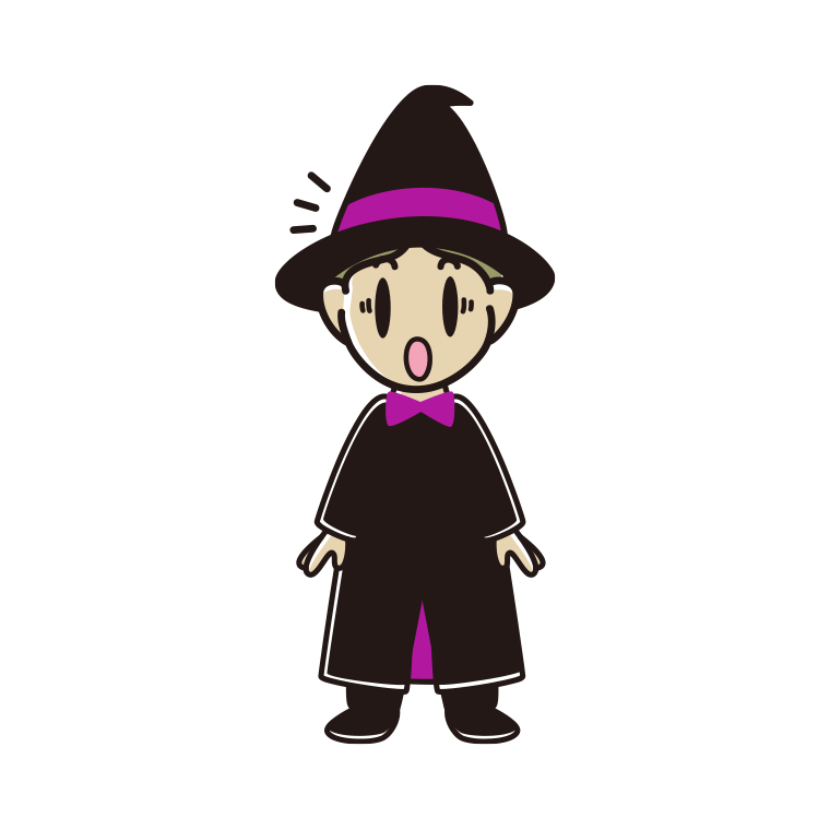 驚くハロウィンのコスプレ姿の小学生男子のイラスト【色あり、背景なし】透過PNG