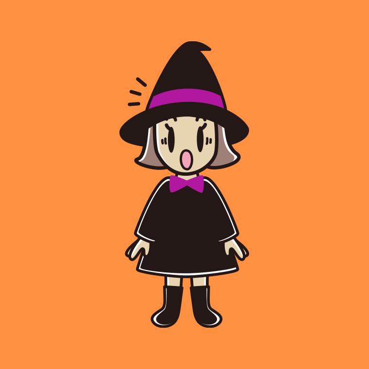 驚くハロウィンのコスプレ姿の小学生女子のイラスト【色、背景あり】PNG