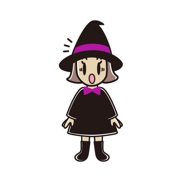 驚くハロウィンのコスプレ姿の小学生女子のイラスト【色あり、背景なし】透過PNG