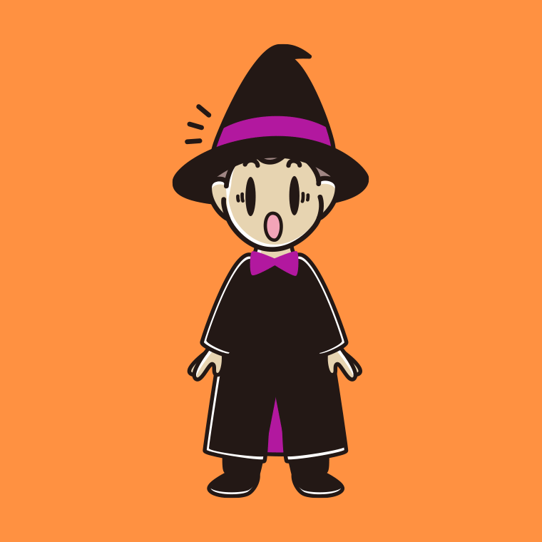 驚くハロウィンのコスプレ姿の男子中学生のイラスト【色、背景あり】PNG