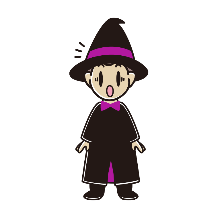 驚くハロウィンのコスプレ姿の男子中学生のイラスト【色あり、背景なし】透過PNG