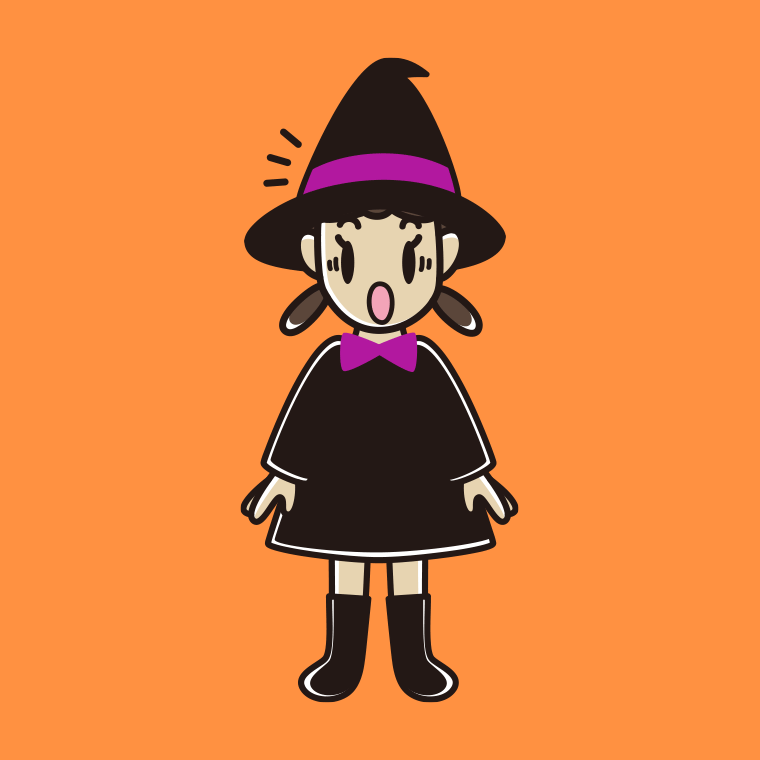 驚くハロウィンのコスプレ姿の女子中学生のイラスト【色、背景あり】PNG