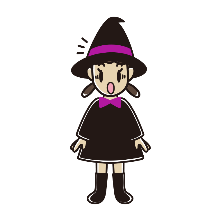 驚くハロウィンのコスプレ姿の女子中学生のイラスト【色あり、背景なし】透過PNG