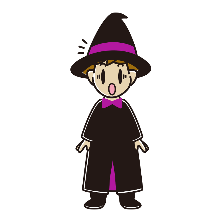驚くハロウィンのコスプレ姿の男子高校生のイラスト【色あり、背景なし】透過PNG