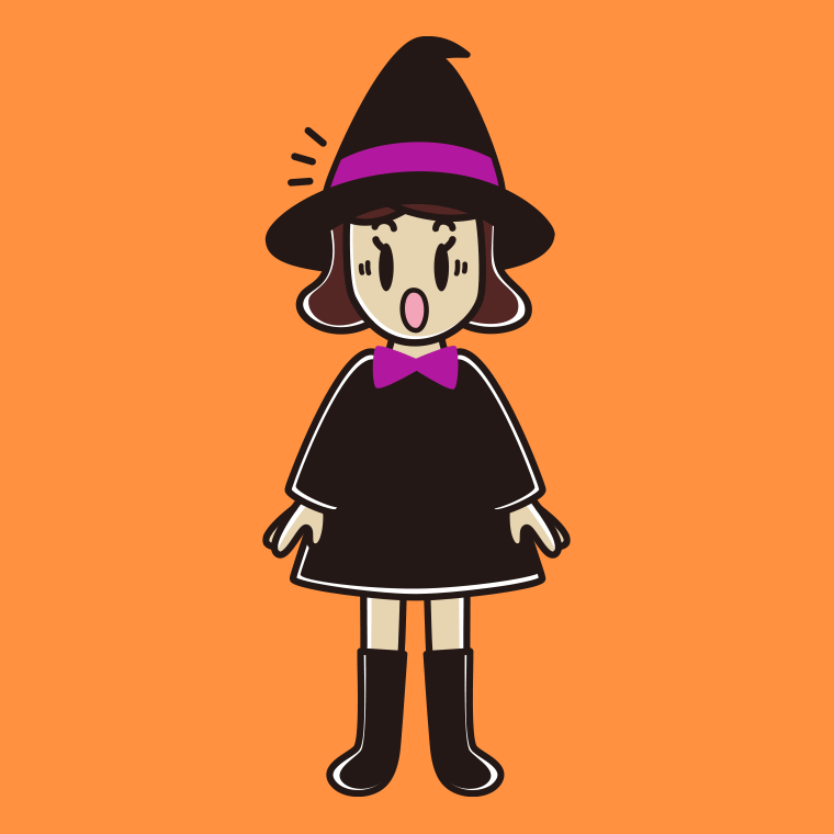 驚くハロウィンのコスプレ姿の女子高校生のイラスト【色、背景あり】PNG