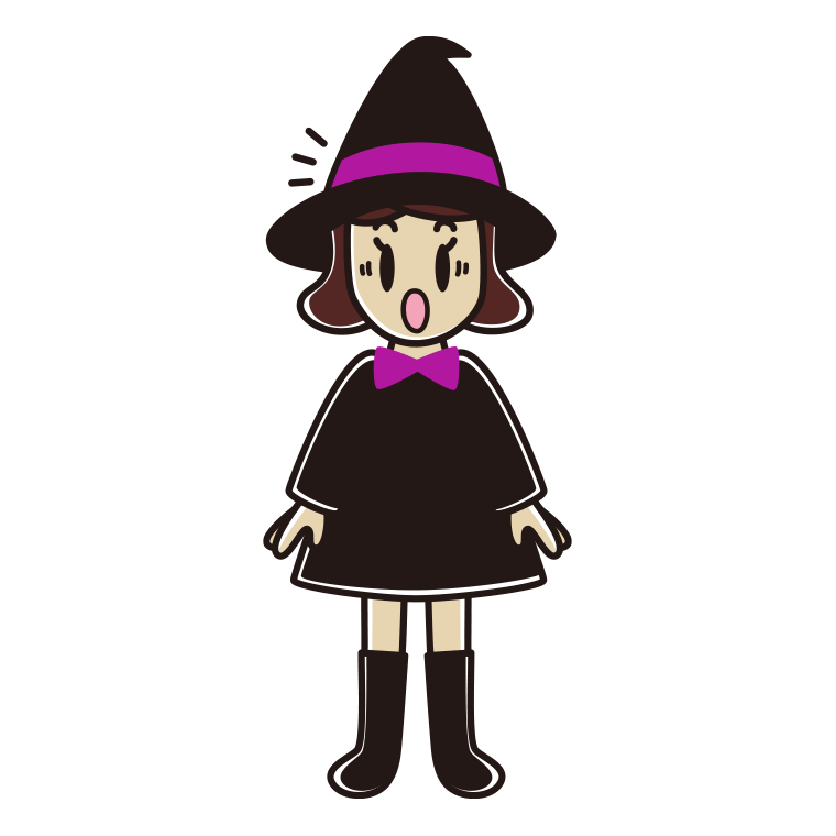 驚くハロウィンのコスプレ姿の女子高校生のイラスト【色あり、背景なし】透過PNG