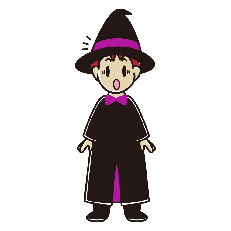 驚くハロウィンのコスプレ姿の男子大学生のイラスト【色あり、背景なし】透過PNG
