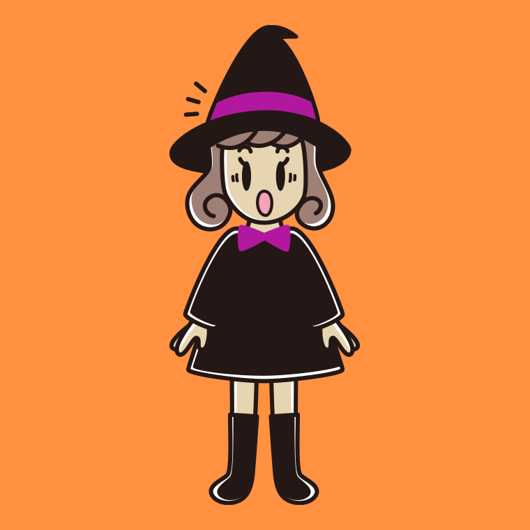 驚くハロウィンのコスプレ姿の女子大学生のイラスト【色、背景あり】PNG