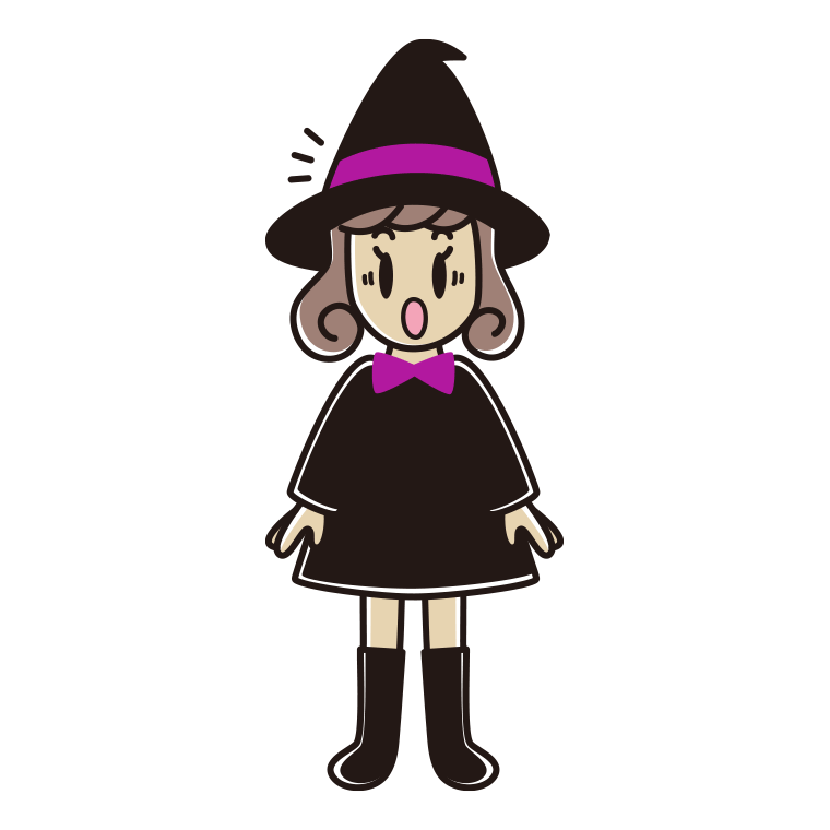 驚くハロウィンのコスプレ姿の女子大学生のイラスト【色あり、背景なし】透過PNG