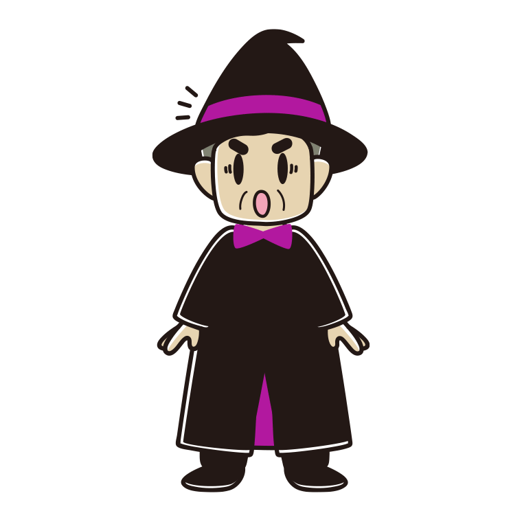 驚くハロウィンのコスプレ姿のおじさんのイラスト【色あり、背景なし】透過PNG