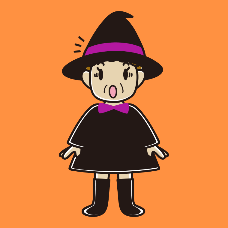 【フリー素材】驚くハロウィンのコスプレ姿のおばさんのイラスト