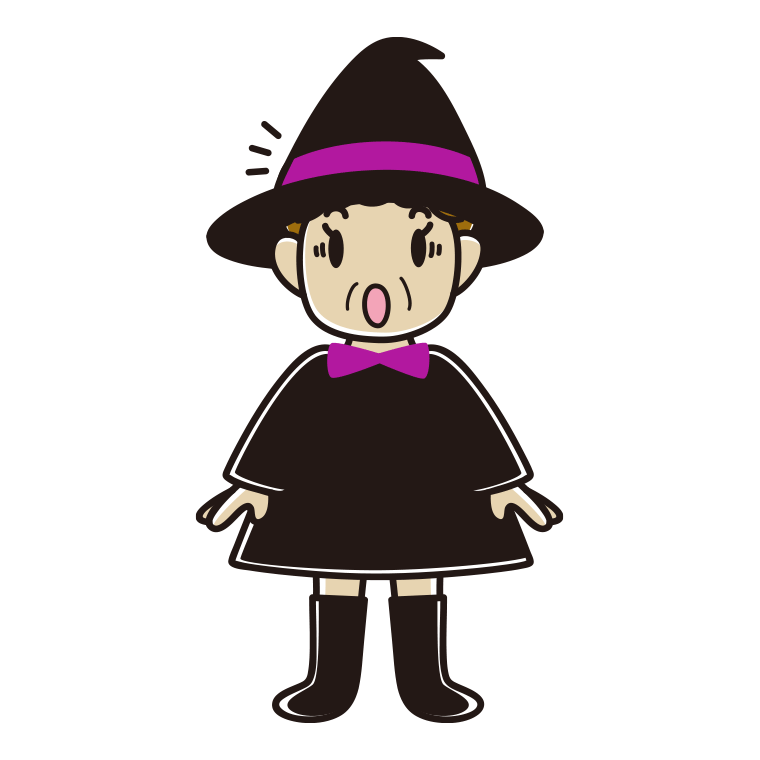 驚くハロウィンのコスプレ姿のおばさんのイラスト【色あり、背景なし】透過PNG