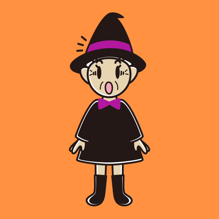 【フリー素材】驚くハロウィンのコスプレ姿のおばあさんのイラスト