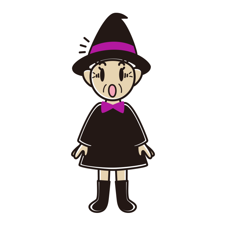 驚くハロウィンのコスプレ姿のおばあさんのイラスト【色あり、背景なし】透過PNG