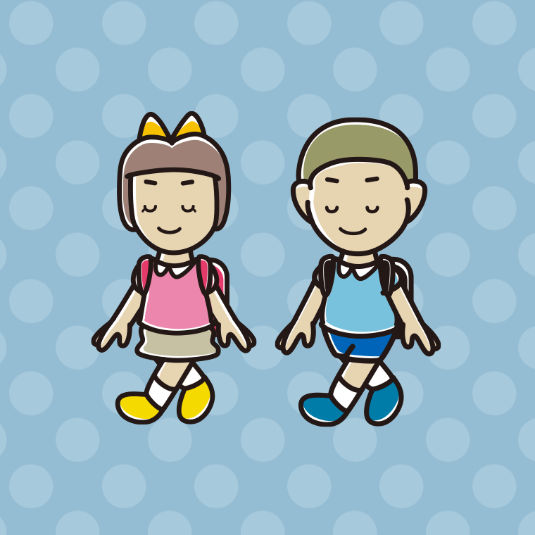 通学中に目を閉じる新小学一年生のイラスト【色、背景あり】PNG