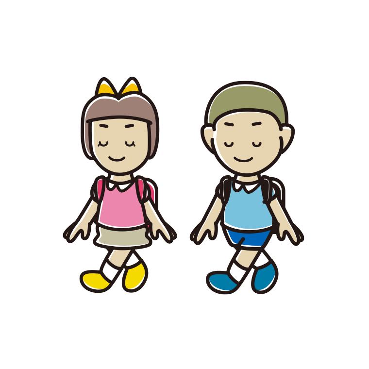 通学中に目を閉じる新小学一年生のイラスト【色あり、背景なし】透過PNG
