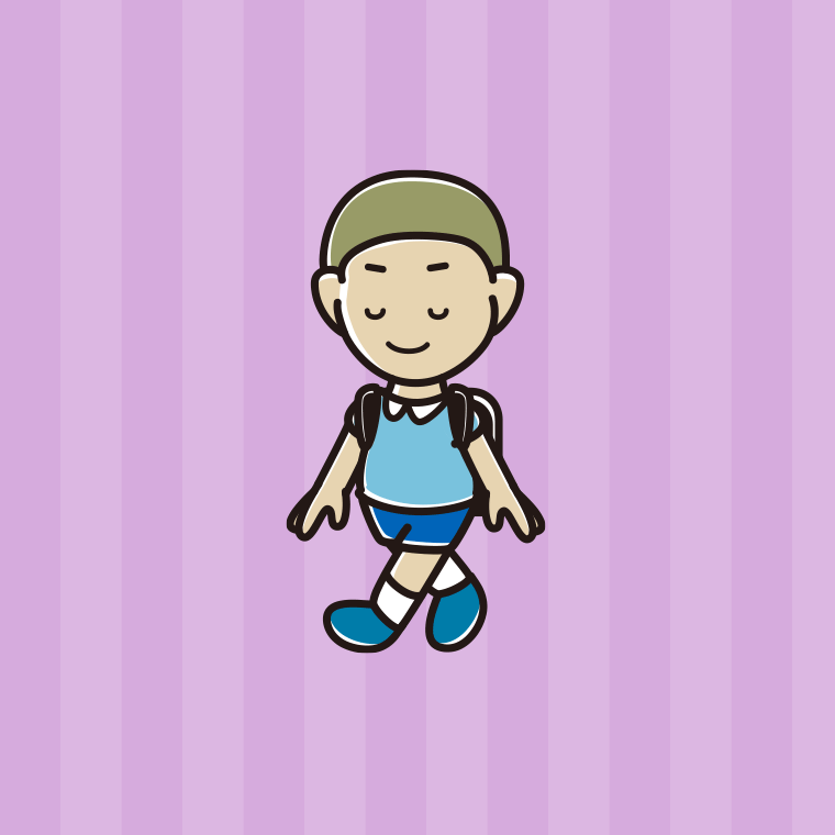 通学中に目を閉じる新小学一年生男子のイラスト【色、背景あり】PNG