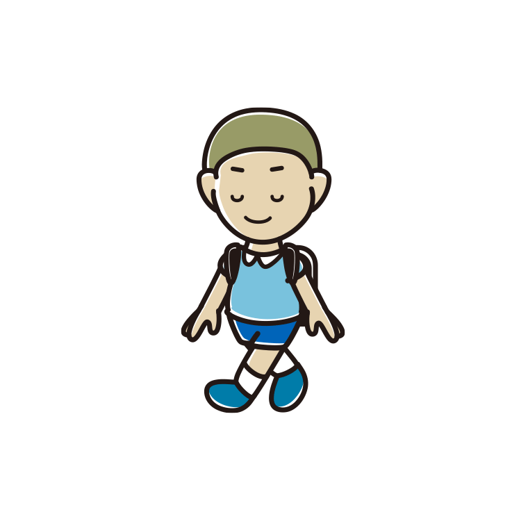 通学中に目を閉じる新小学一年生男子のイラスト【色あり、背景なし】透過PNG