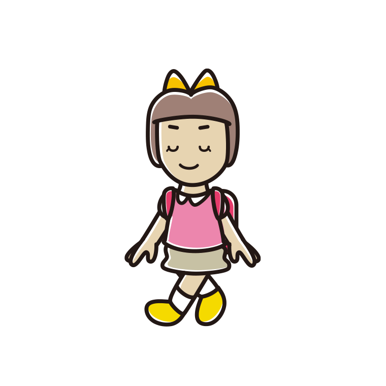 通学中に目を閉じる新小学一年生女子のイラスト【色あり、背景なし】透過PNG