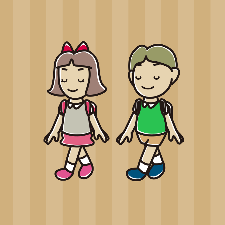 通学中に目を閉じる小学生のイラスト【色、背景あり】PNG